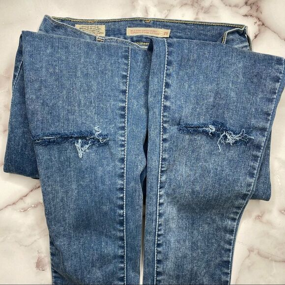 LEVI’S Mile High Super Skinny Blue Denim Jeans with Distressed Knees - Size 25 - Picture 9 of 11